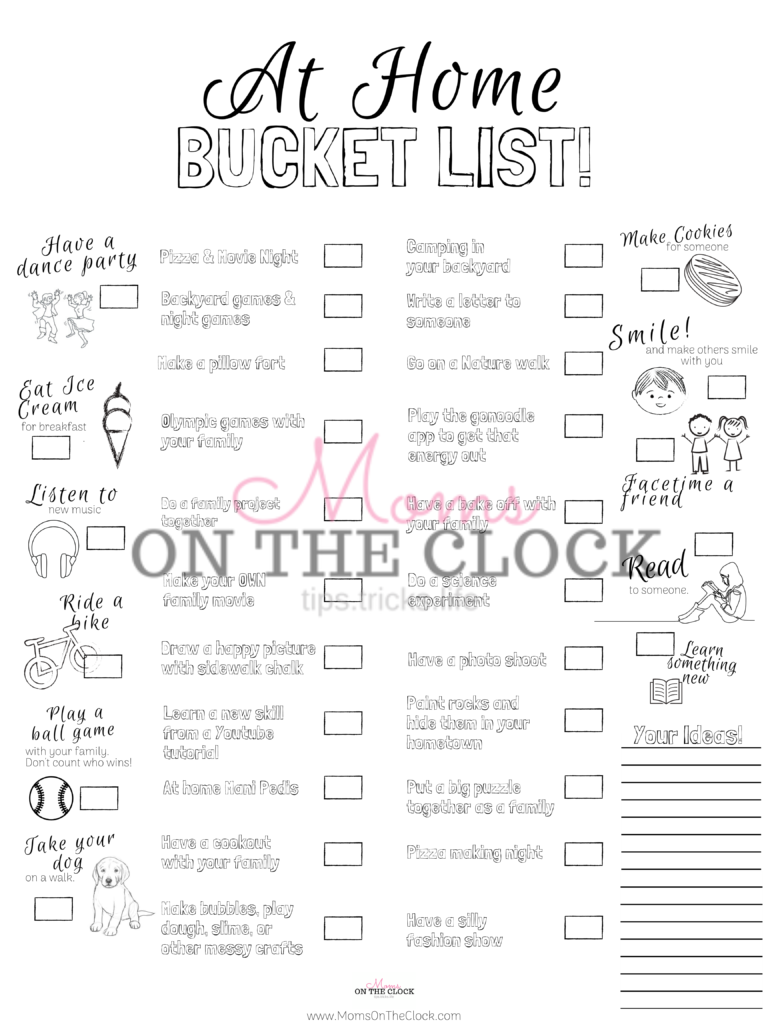 At Home Bucket List Moms On The Clock